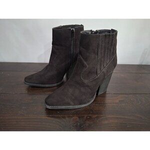 Arula Whitley Black Suede Ankle Booties/Pre-owned, Sz. 7.5W (see description)